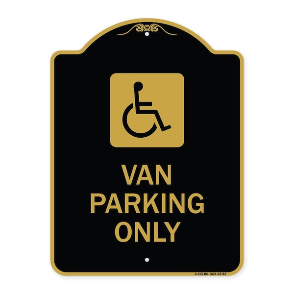 Van Parking With Handicap Symbol, Black & Gold Aluminum Architectural Sign, 18" x 24", BG-1824-22740